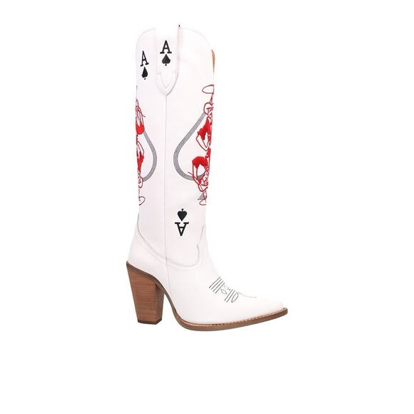 dingo Shoes - Dingo Womens 9.5 Ace Of Spades White Leather Embroidered Western Cowboy Boots